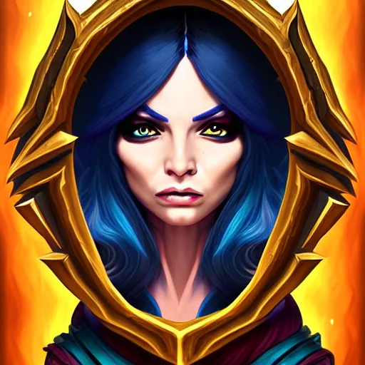 Image similar to Portrait of a sorceress, Hearthstone official trending art, exagerated accurate details, trending on MasterpieceStation in category 'Perfect eyes'