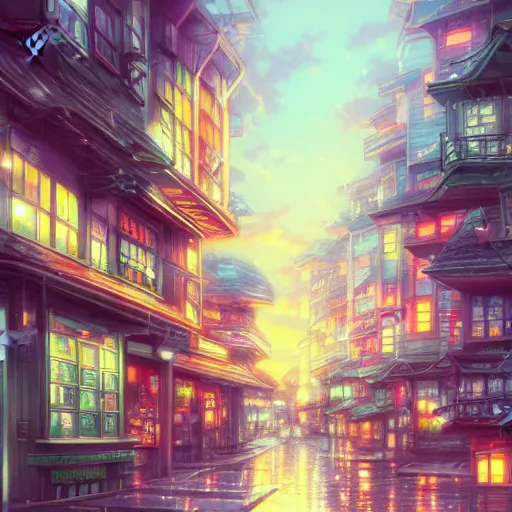 Prompt: a beautiful ultradetailed anime illustration of a city street by beeple, makoto shinkai, and thomas kinkade, anime art wallpaper 4 k, trending on artstation : 3