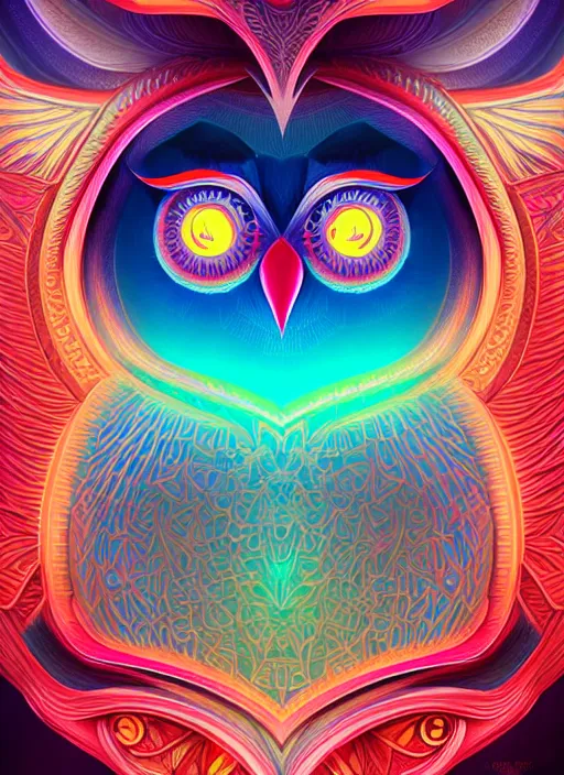 Image similar to symmetry!! product render poster vivid colors divine proportion owl, 神 圣, glowing fog intricate, elegant, highly detailed, digital painting, artstation, concept art, smooth, sharp focus, illustration,