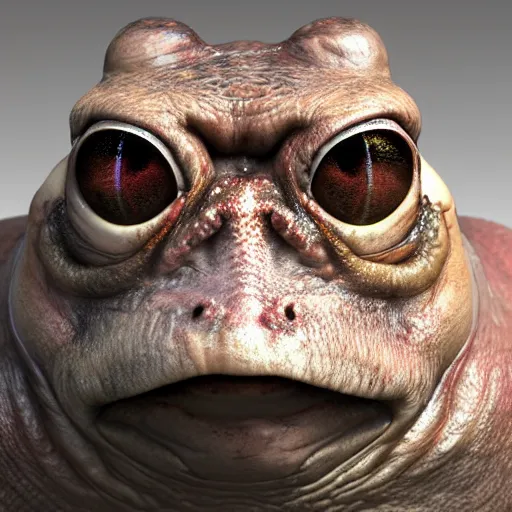 Prompt: hyperrealistic mixed media image of a ( bullfrog ) disguised as info wars alex jones, stunning 3 d render inspired art by greg rutkowski and xiang duan and thomas eakes, perfect symmetry, flesh texture, realistic, highly detailed attributes and atmosphere, dim volumetric cinematic lighting, 8 k octane detailed render, post - processing, masterpiece,