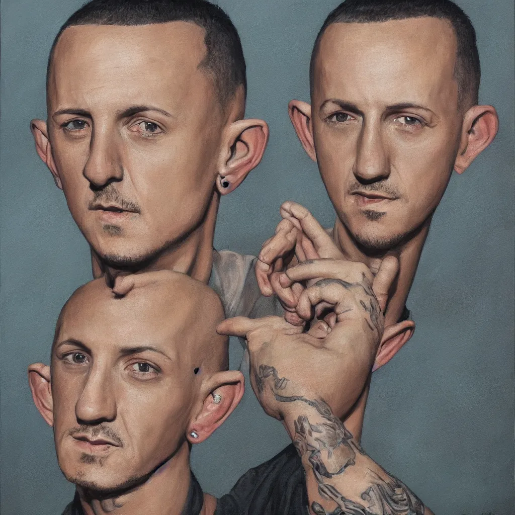 Prompt: portrait of Chester Bennington painted by notman rockwell, 4k,