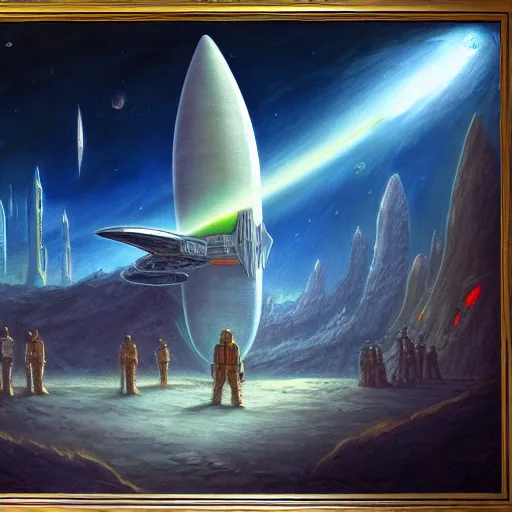 Image similar to thousands of people next to a big spaceship, fantasy art