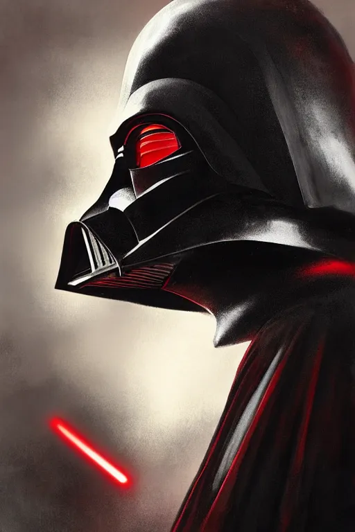 Image similar to darth vader from sideview with large shoulders, armor, dark realistic proportions concept art, red, ethereal horror fantasy art by greg rutkowski and magali villanueve and monet con
