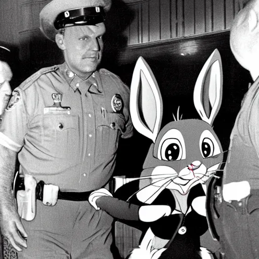 Prompt: bugs bunny getting arrested