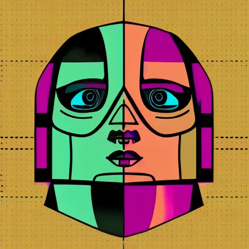 Prompt: a portrait of ava the robot from ex machina, in retro colors, synthwave style, 2 d digital vector art