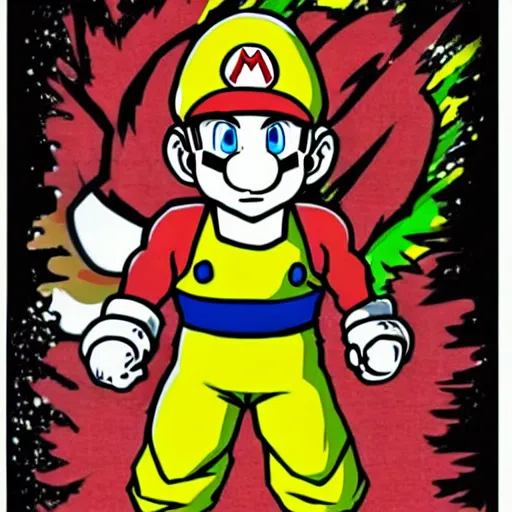 Prompt: mario drawn in the style of dragon ball z