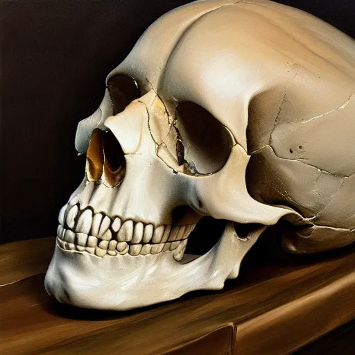 Image similar to high quality high detail painting by lucian freud, hd, portrait of a skull, photorealistic lighting