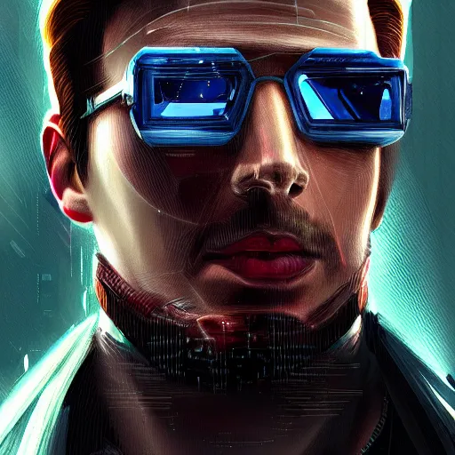 Image similar to chris evans, cyberpunk, portrait, artstation