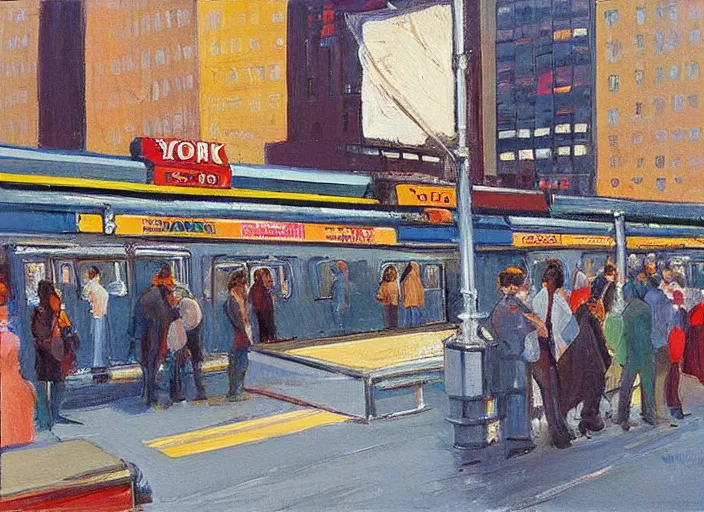 Image similar to painting of a new york subway station by wayne thiebaud