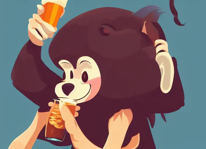 Image similar to cute monkey drinking beer. clean cel shaded vector art. behance hd by lois van baarle, artgerm, helen huang, by makoto shinkai and ilya kuvshinov, rossdraws, illustration, art by ilya kuvshinov