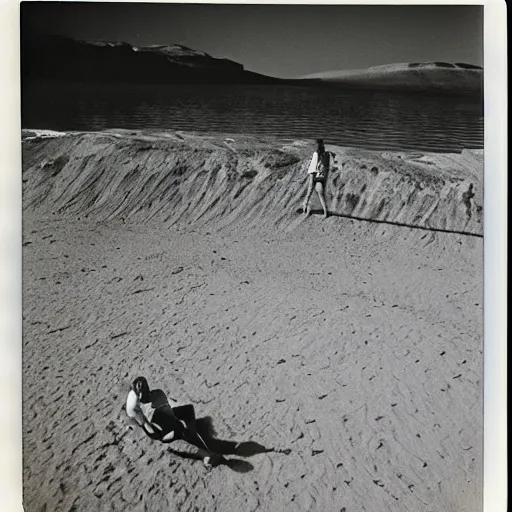 Image similar to the first giant canary on Mars bodysurfing in the first wave pool on Mars photo 1970s Polaroid