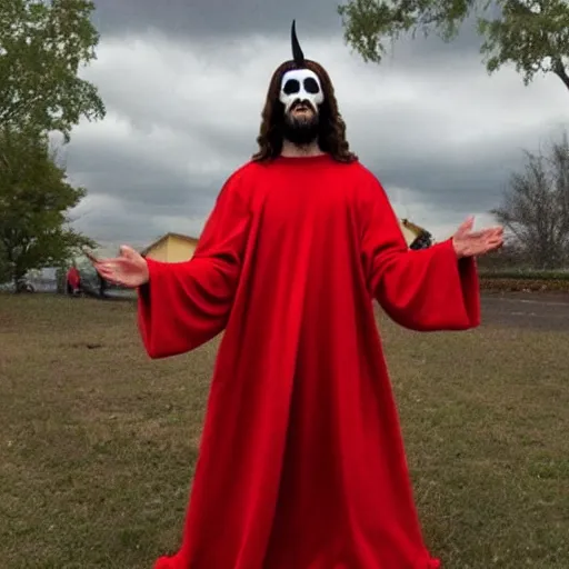 Image similar to jesus christ cosplaying as satan at halloween