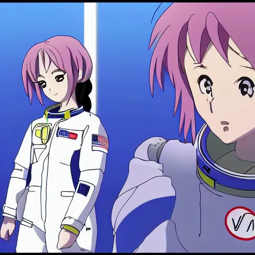 Image similar to anime visual of a female astronaut ; official media ; animated by hajime yatate ; by shinichiro watanabe