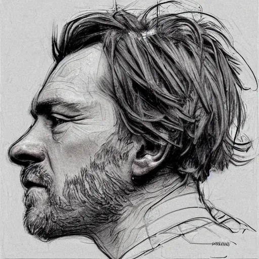 Prompt: a realistic yet scraggly portrait sketch of the side profile of a stern and sophisticated ewan mcgregor, trending on artstation, intricate details, in the style of frank auerbach, in the style of sergio aragones, in the style of martin ansin, in the style of david aja, in the style of mattias adolfsson