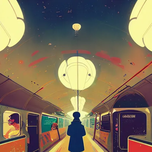 Prompt: paris subway life, by ( victo ngai ), ( ( studio muti ) ), malika favre, ( rhads ), makoto shinkai