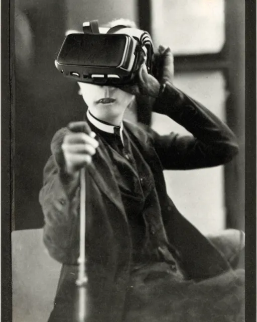 Image similar to 1 9 0 0 s photo of a person wearing a vr virtual reality headset