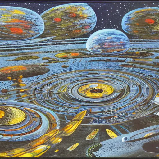 Image similar to spacy colony by don Davis, on canvas