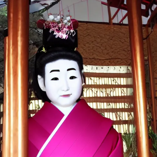 Image similar to animatronic of a japanese cult priestess