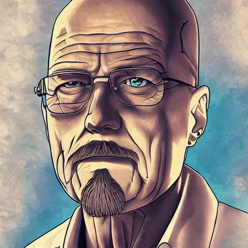 Image similar to walter white anime cover, 4 k, poster art, cinematic