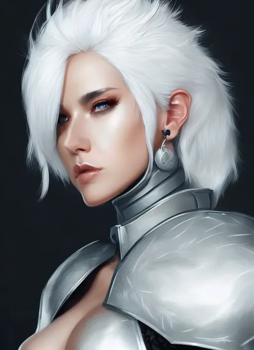 Image similar to fur - lined armor!!! beautiful and elegant white haired female!! gorgeous ayes!! character concept art, sharp focus, octane render! unreal engine 5! highly rendered!! trending on artstation!! detailed linework!! illustration by artgerm