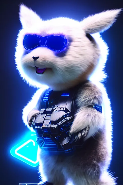 Image similar to high quality 3 d render cyberpunk very cute fluffy! wombat cyborg, mechanical paw, highly detailed, unreal engine cinematic smooth, in the style of detective pikachu, hannah yata charlie immer, neon blue light, low angle, uhd 8 k, sharp focus