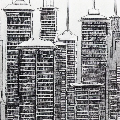 Prompt: concept art of a huge cat - like building in the middle of a city, by moebius