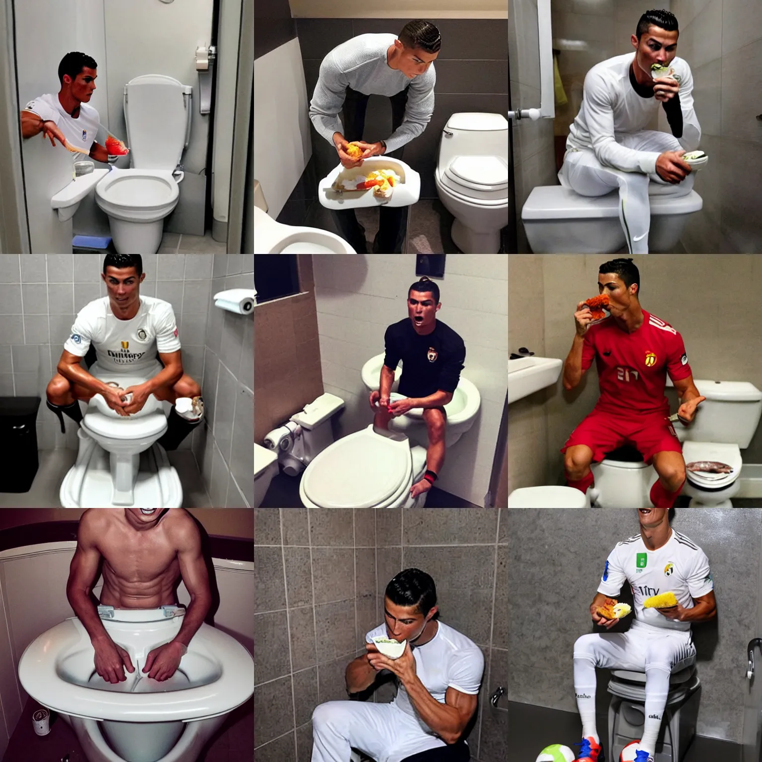 Prompt: cristiano ronaldo eating from the toilet