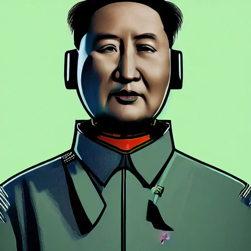 Image similar to cyberpunk mao zedong as the leader of a futuristic communist society, cybernetics, sharp lines, digital, artstation, colored in