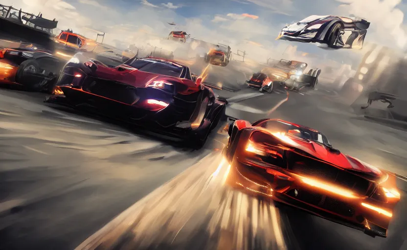 Image similar to a commercial art for a racing movie with lot of motion blur, cinematic, dramatic, artstation, epic