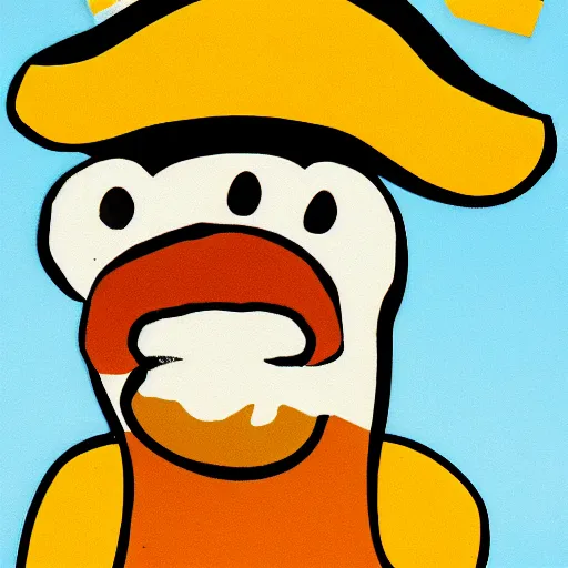 Image similar to cow wearing a pirate hat and eyepatch, childrens cartoon