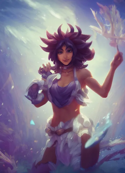 Image similar to taliyah, from league of legends, in shape, cosplay, exhibant au naturel, jungling, hyper detailed, digital art, trending in artstation, cinematic lighting, studio quality, smooth render, unreal engine 5 rendered, octane rendered, art style by klimt and nixeu and ian sprigger and wlop and krenz cushart