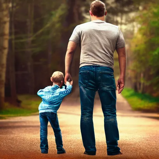 Prompt: hyperdetailed half-lenght matte illustration of a father with child. matte background. HD high res HDR 8x