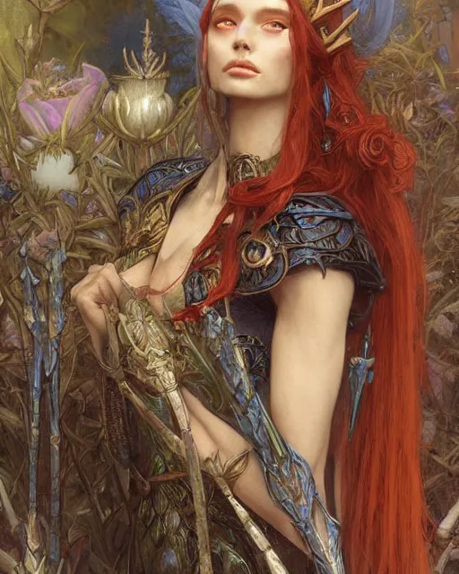 Image similar to a beautiful elf queen by BROM, Edgar Maxence and Ross Tran and Michael Whelan and Jules Bastien-Lepage