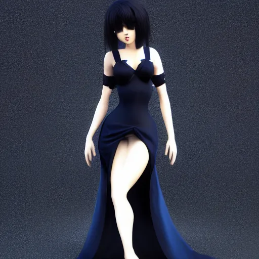Image similar to a curvy feminine pale goth cutie with a thin waist in an elaborate tight sequined navy blue dress, cgsociety, photorealistic, sublime-comforting-elegant ambience, 16k, smooth, sharp focus, trending on ArtStation, volumetric lighting, fully clothed, worksafe