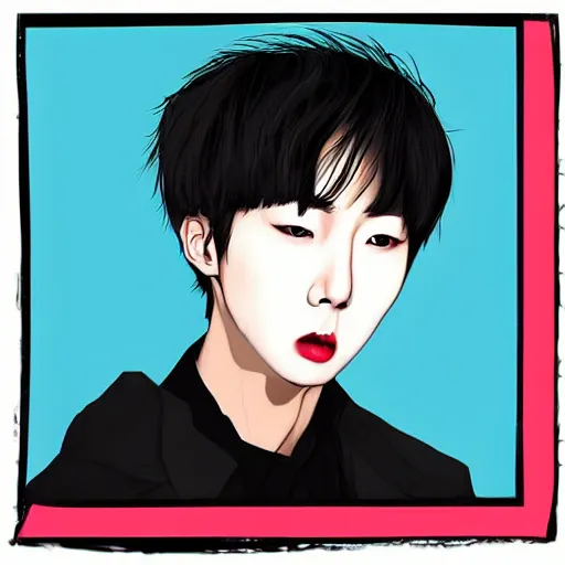 Image similar to Jin from BTS sending a kiss to the camera, digital art