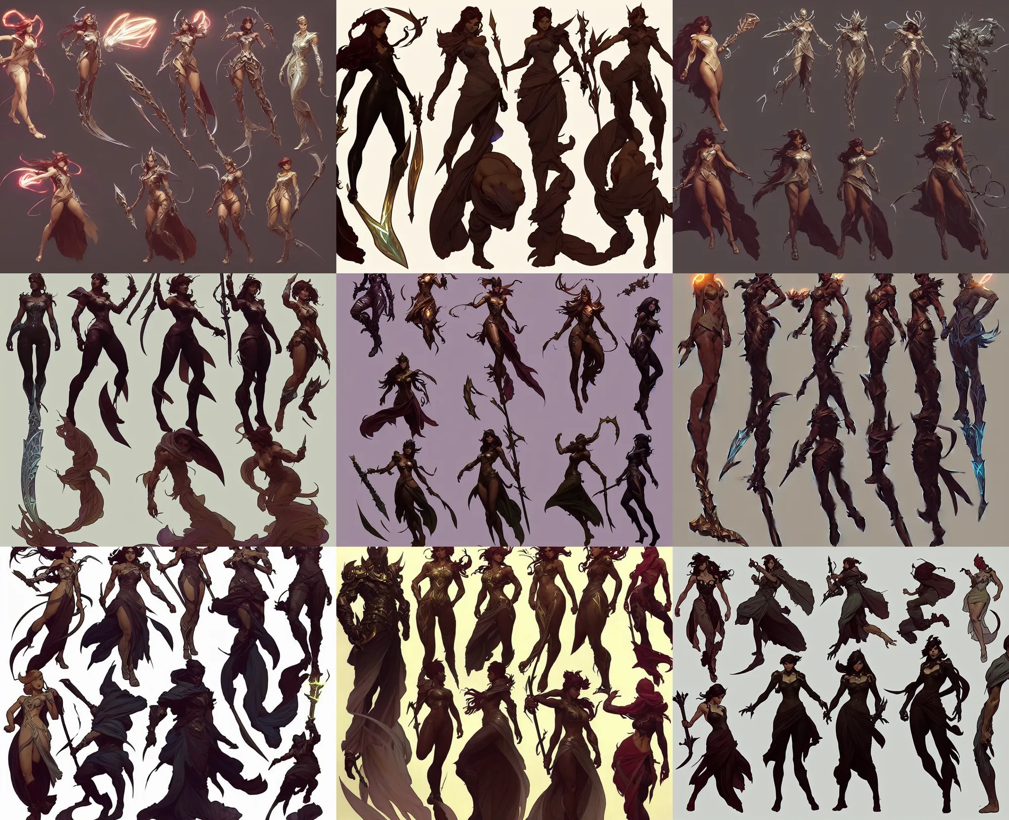 Prompt: a three - view character concept art by illustrator at riot games!! by artgerm, greg rutkowski and alphonse mucha. arcane!! dynamic pose, full body!! clear portrait of a league of legends hero!! fantasy weapon!! light effect. hyper detailed, glowing lights!! intricate, elegant, digital painting, artstation, smooth, sharp focus