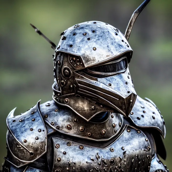 Image similar to photo of a warrior with metal otter themed armour, highly detailed, 4 k, hdr, smooth, sharp focus, high resolution, award - winning photo