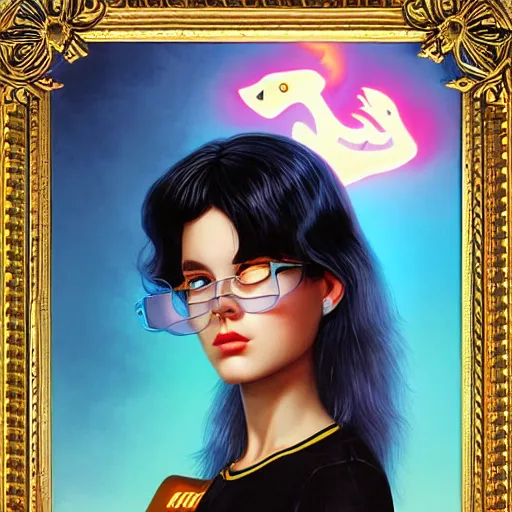 Image similar to Lofi vaporwave portrait dinosaur, Pixar style, Tristan Eaton, Stanley Artgerm, Tom Bagshaw