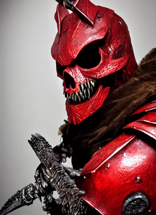 Image similar to red dragonborn barbarian, skull mask, dark fantasy, anime