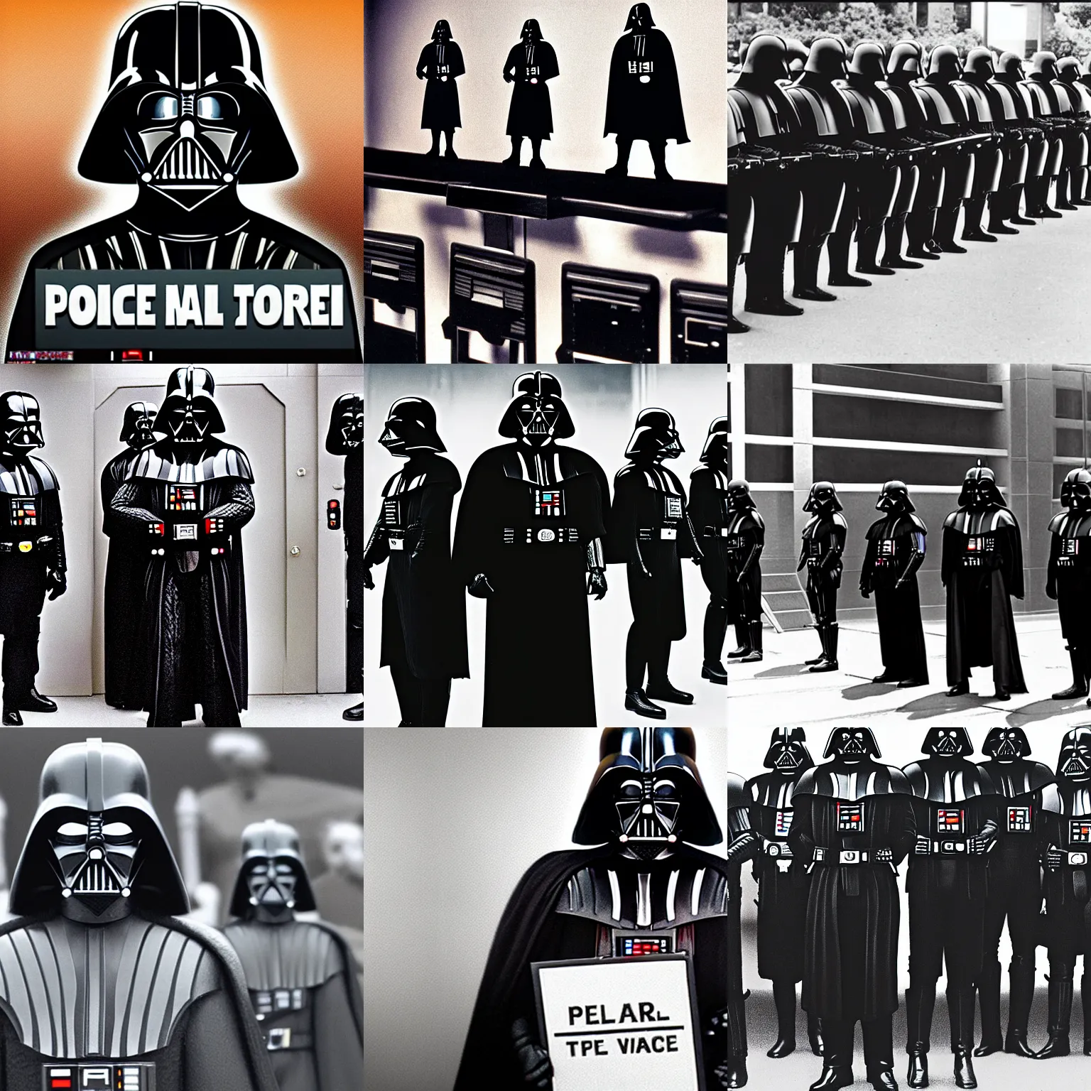 Prompt: Darth Vader in a police lineup