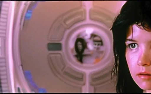 Image similar to full - color cinematic movie still from the 1 9 7 9 film alien starring young phoebe cates as lieutenant ripley. detailed facial - features ; suspense ; action.