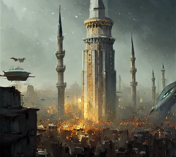 Prompt: Istanbul is invaded by aliens, art by Greg Rutkowski