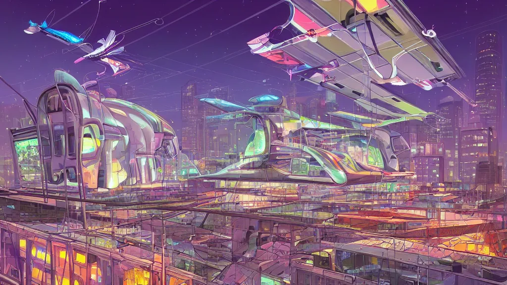 Prompt: view of the futuristic church building in the downtown of the city at night by cyril rolando and naomi okubo and dan mumford and zaha hadid. flying cars. advertisements. neon. tram.