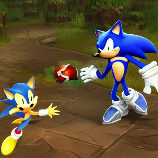 Image similar to Screenshot of gameplay of League of Legends, Sonic vs Nasus on top lane
