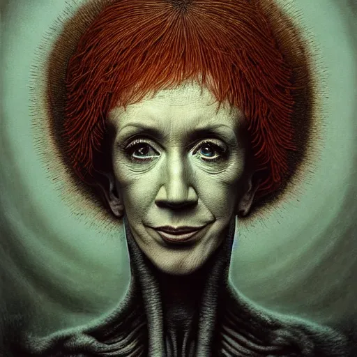 Prompt: portrait of kathy griffin, horror art by beksinski and szukalski and giger and and pyromallis and dzo and iris compiet and seb mckinnon, digital art, highly detailed, intricate, sharp focus, trending on artstation hq, deviantart, pinterest, unreal engine 5, 4 k uhd image