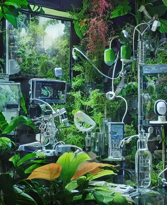 Prompt: intricate transparent clear see - through image of medical equipment, lush botany, overgrown jungle environment, flowers, ultra realistic, concept art, pop art, photorealistic, octane render, 8 k, unreal engine. art by nori inoguchi and sam kaplan and zachary goulko and christopher marley