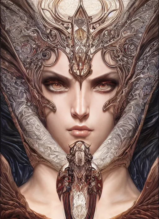 Image similar to a highly detailed symmetrical painting of a female fantasy character with piercing beautiful eyes, art by artgerm and karol bak and mark brooks and donato giancola and bayard wu and gustav moreau and wayne barlowe