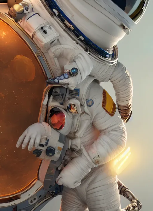 Prompt: portait of an astronaut standing on a moon cake at space, au naturel, hyper detailed, digital art, trending in artstation, cinematic lighting, studio quality, smooth render, unreal engine 5 rendered, octane rendered, art style by pixar dreamworks warner bros disney