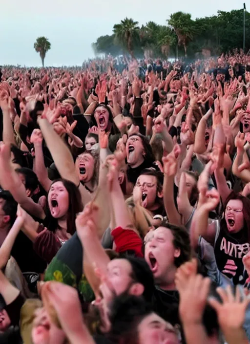 Prompt: photograph of people screaming as their anhilation looms on the horizon