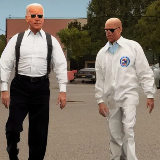 Image similar to Joe biden and Walter White in Los Pollos Hermanos